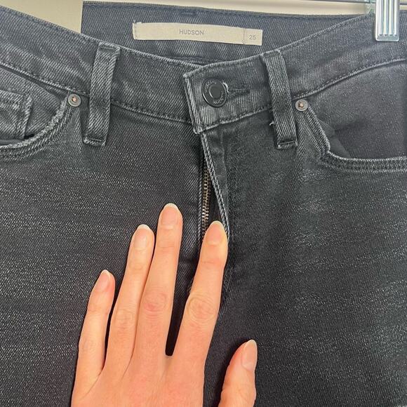 NWT Hudson Nico Mid Rise Straight Ankle Jeans sz 25 Black Ash Destruct Stretch - Picture 6 of 13